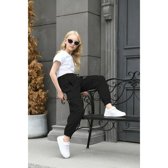 Girls Women Casual Cargo Jogger Pants Cotton Blend, Elastic Waist & Cuffs - Picture 4 of 7